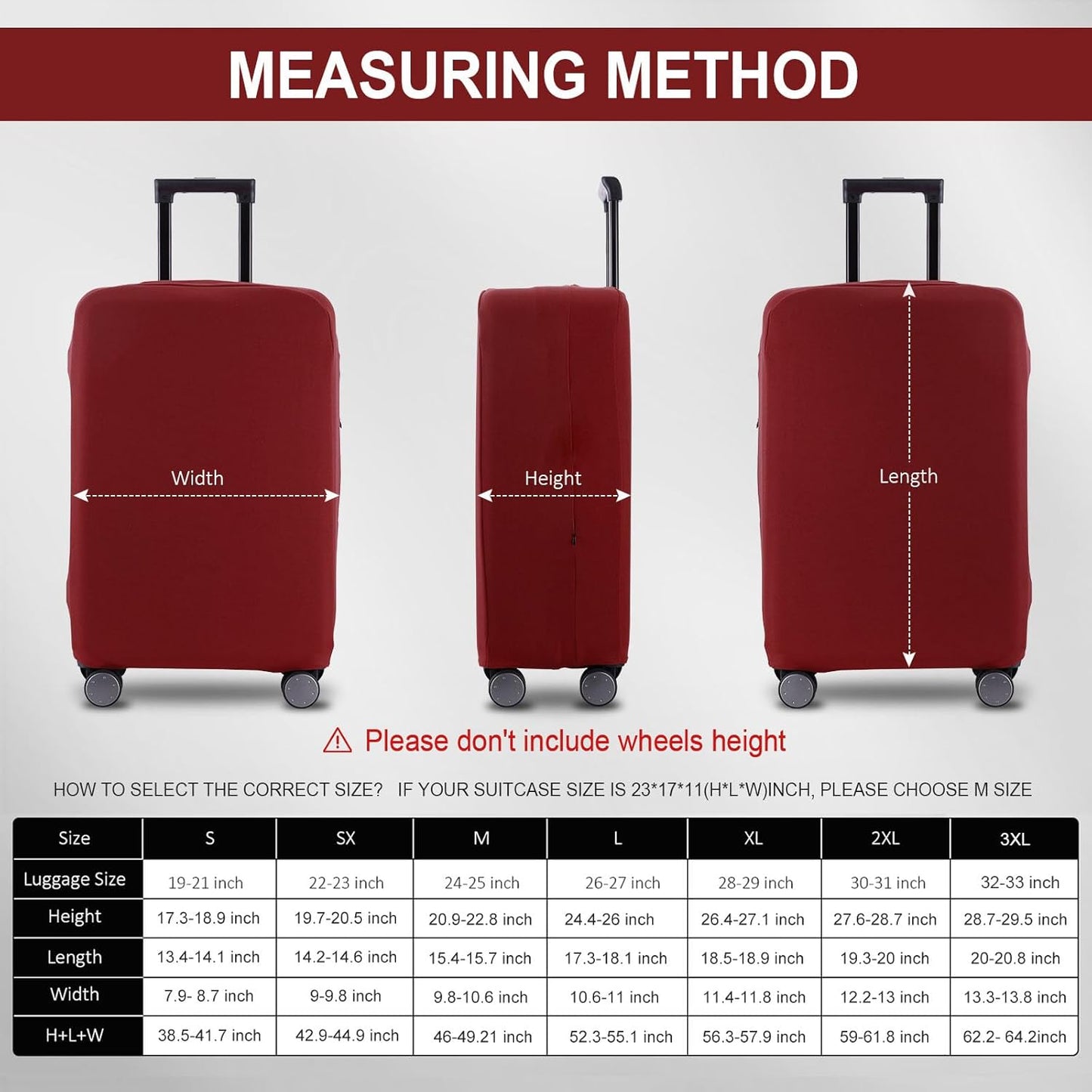 Travel Luggage Cover Suitcase Protector Scratch-Resistant Fit 19-31 Inch Suitcase, Not Included Suitcase (Claret, L(26-27 inch))