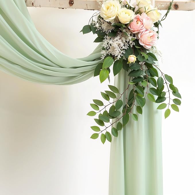 Wedding Arch Draping Fabric, 1 Panel 18FT Sage Green Sheer Backdrop Curtain Chiffon Fabric Drapery Voile Scarf Draping Panels for Wedding Archway Ceremony Curtain Valance Party Decoration