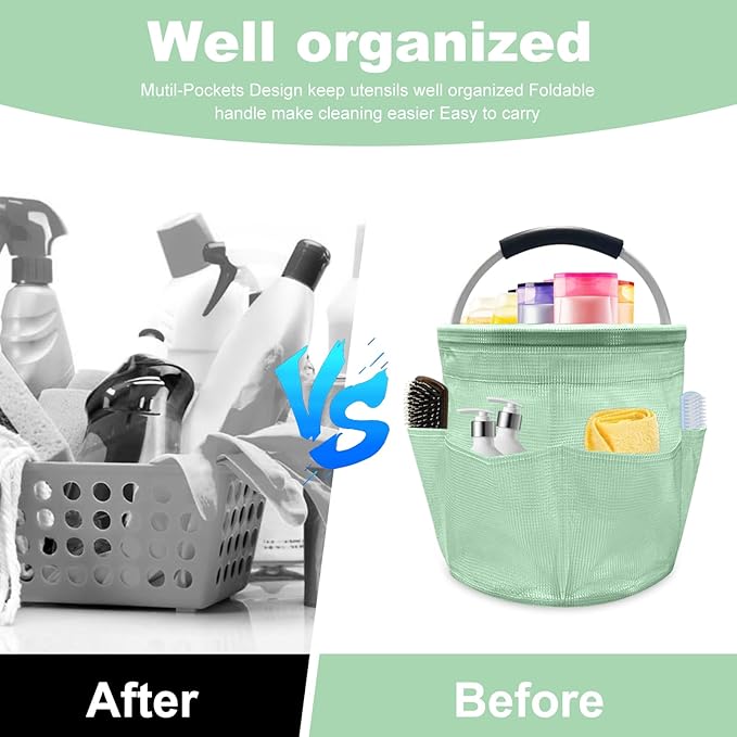 Cleaning Caddy for Cleaning Supplies, 17L Cleaning Supply Caddy with Handle Foldable Cleaning Supplies Organizer Bucket Tool Bag Organizer Cleaning Products Organizers for Home, Garden (Green)