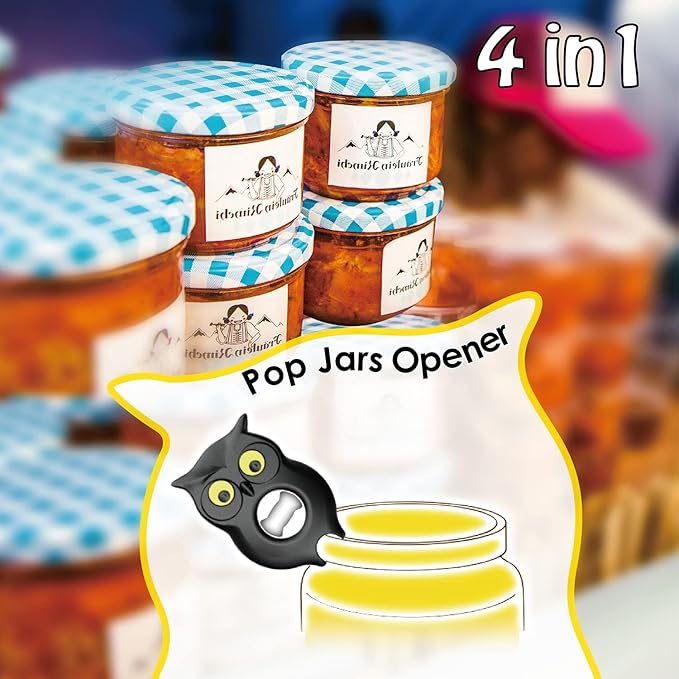 4-in-1 Manual Owl Bottle Opener - BPA-Free Multi-Function Opener for Bottle Caps, Jars, Pull Tabs & Twist Caps, Ergonomic Design for Kids, Seniors & Weak Hands (Green)