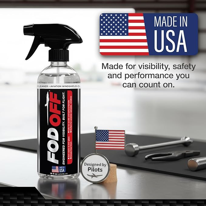 EntireFlight FOD Off Premium Aviation Grade Acrylic Plexiglass Cleaner Spray for Windshields Windsscreens and Windows - Plastic & Polycarbonate | Bugs - Dirt - Grease - Grime - Go FOD Off