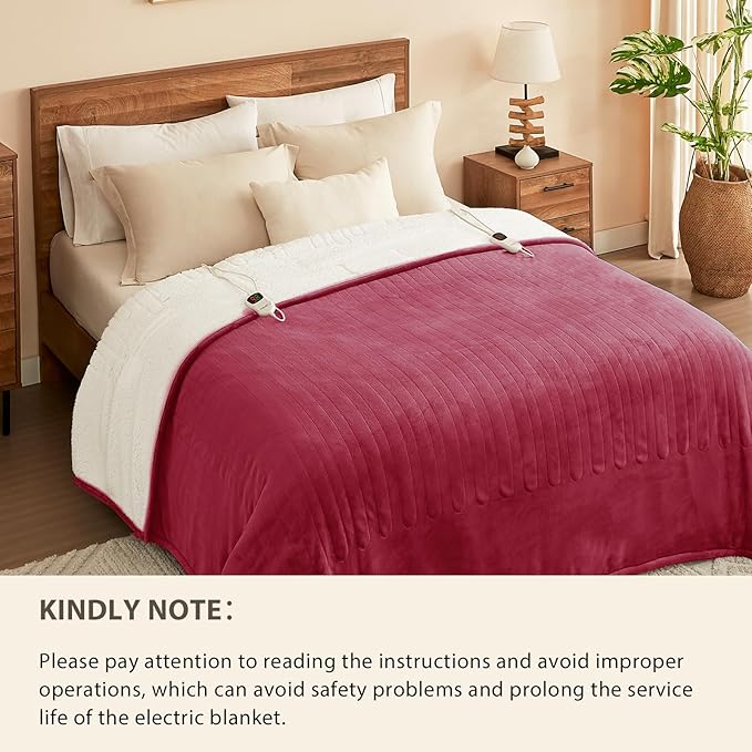 Homemate Electric Heated Blanket King - 100"x90" Heating Bed Blankets Throw with 10 Heating Levels 8 Hours Auto Off Fast Heating Over-Heated Protection Ultra Soft Warm Flannel ETL Certified