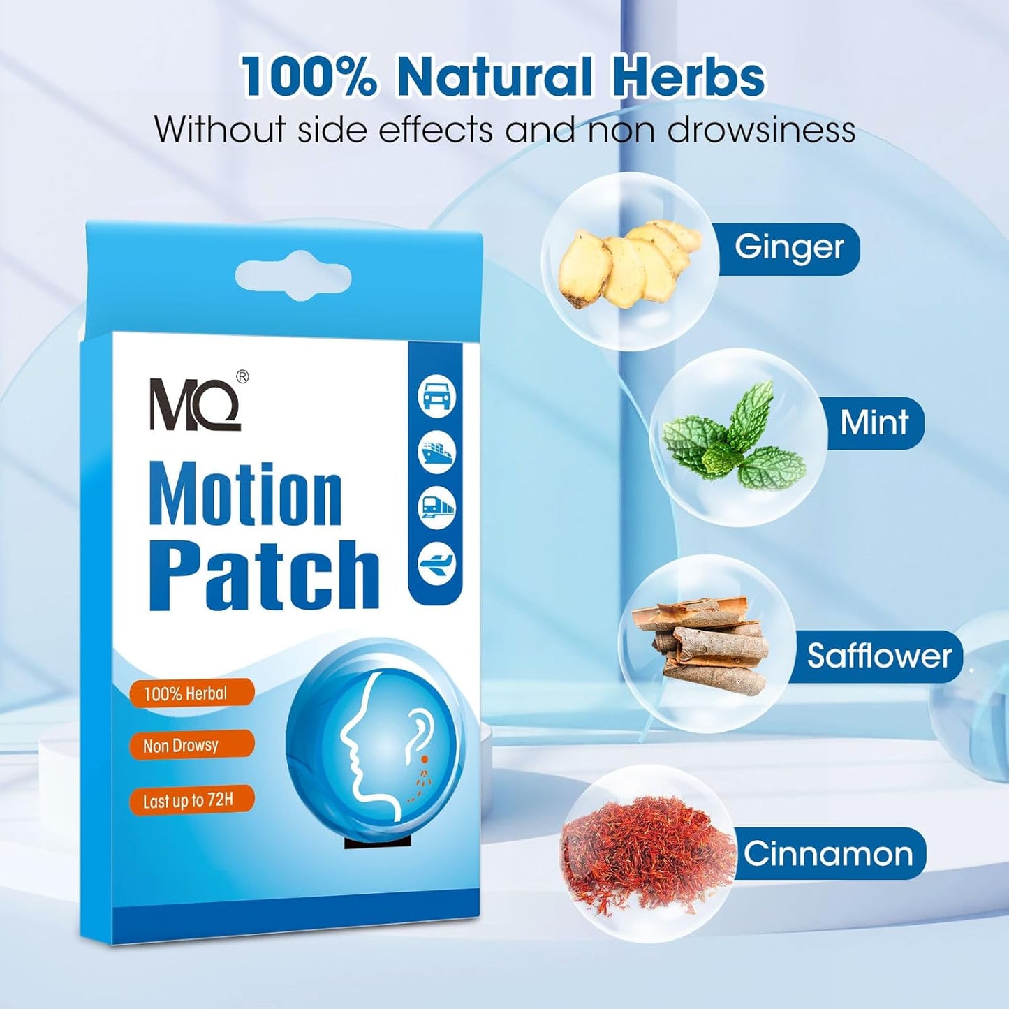 MQ Motion Sickness Patch,60 Count, Sea Sickness Patches Behind Ear for Cruise Ship Travel, Waterproof Car Sickness Patches Fast Acting & Long Last 72H
