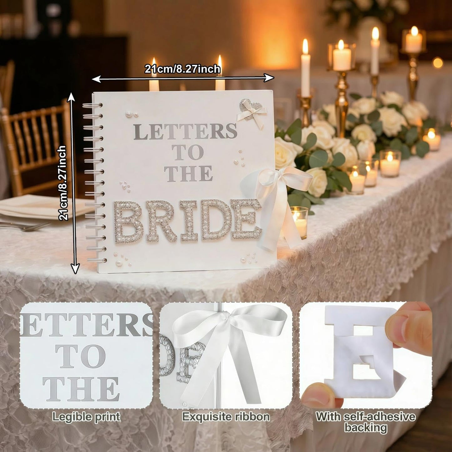 Wukfuiui Letters to The Bride Scrapbook 8 x 8 Inch Wedding Photo Album Kit DIY Guest Book for Bride with Metallic Pens Pearl Stickers Bows Memory Book with Thick Paper for Letters, Bridal Shower Gifts