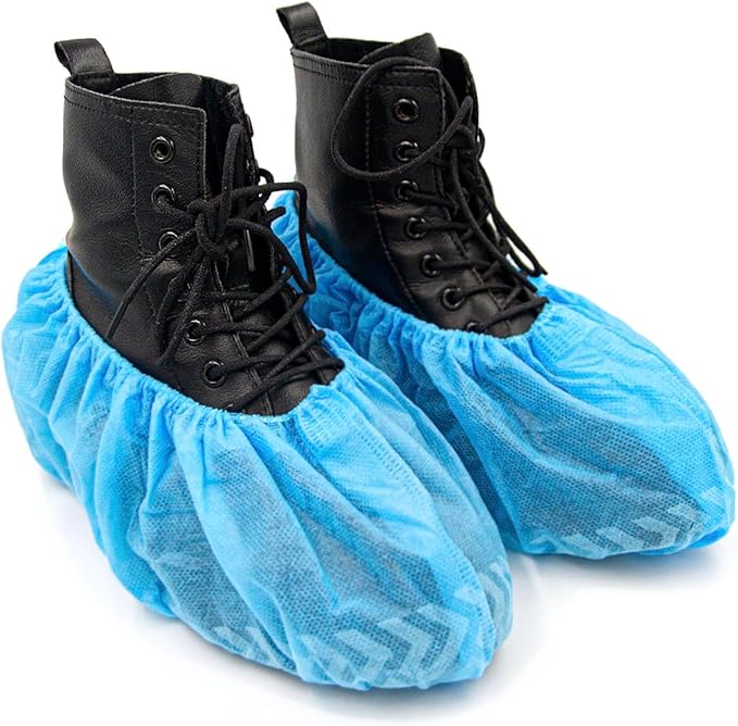 FancyStyle Shoe Covers 200 Pack Disposable Blue Boot & Shoe Covers. Reusable Premium Durable Booties with Non Slip Treads
