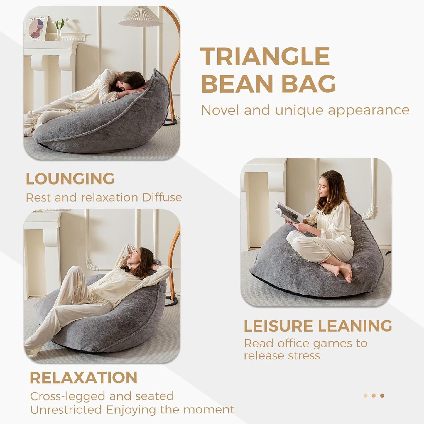 BYBYME Bean Bag Chairs Sherpa Lazy Sofa, Giant Beanbag Chairs for Adults, Teenagers with Stuffed High Density Foam Filling, Comfy Chair for Living Room, Bedroom