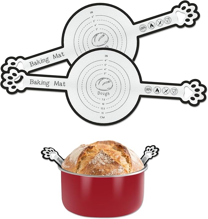 Silicone Bread Sling for Dutch Oven, 2-Pack – Fits 4–7 Qt Round Dutch Ovens – Heat Resistant 0.7mm Non Stick Baking Mat with Handles – Sourdough Bread Sling, Oven Safe up to 446°F