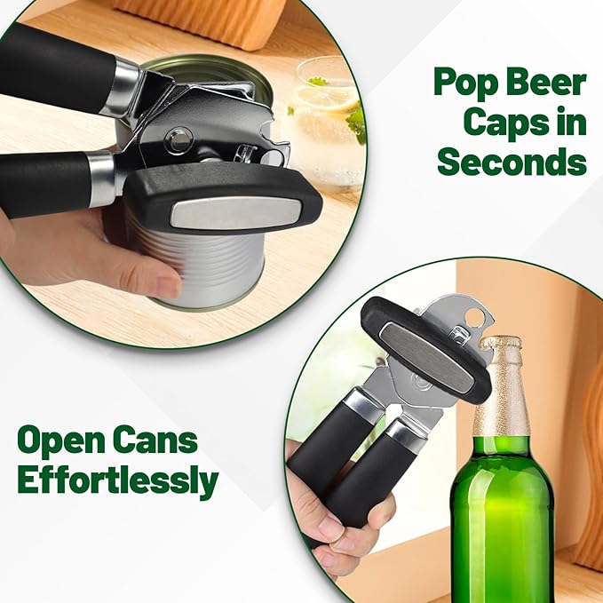 Can Opener Stainless Steel Cutting Blade Bottle Opener 2 in 1 Multifunctional Manual Jar Opener Can Opener Heavy Duty Comfortable Handle Smooth Edge Hanging Hole Kitchen Gadget Daily Use
