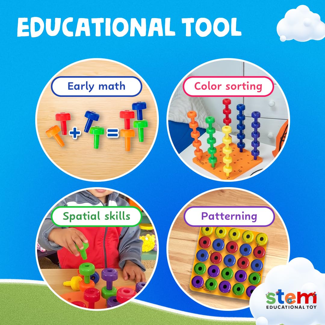Skoolzy Peg Board Set - Montessori Toys for 2 Year Old - 33 Pc Peg Board for Kids - Occupational Therapy Toys with Pegs, Dice, Lacing String & Storage Bag - Montessori Toys for 2+ Year Old