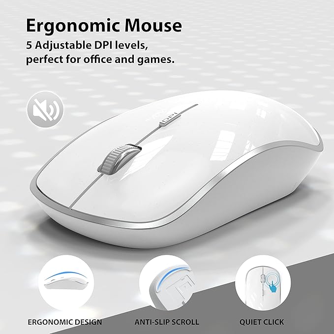 J JOYACCESS Wireless Keyboard and Mouse, Slim Wireless Keyboard Mouse with Numeric Keypad Compatible with iMac Mac PC Laptop Tablet Computer Windows (Silver White)