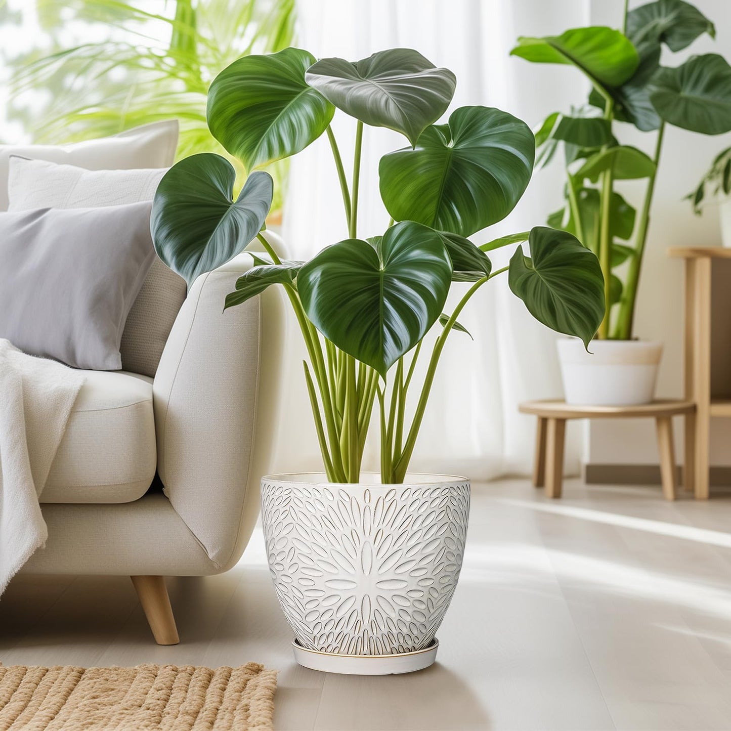 G EPGardening 10 Inch Ceramic Planter Pot with Drainage Hole and Saucer Large Plant Pot for Indoor Plants Outdoor Round Flower Pot for Home Garden Office White