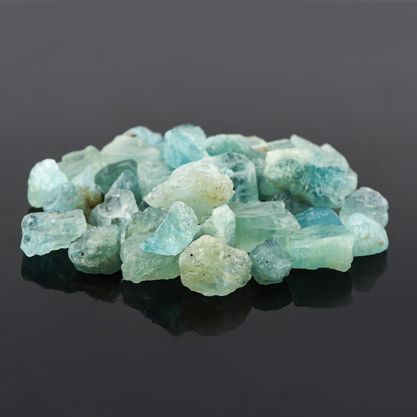 GEMSYMPHONY 50 Carat Raw Aquamarine Loose Gemstone Lot – 7 to 9 Pcs Natural Uncut Blue Crystals, Rough Healing Stones for Jewelry Making Supply, Meditation, Reiki & Chakra Balancing 10-20 mm