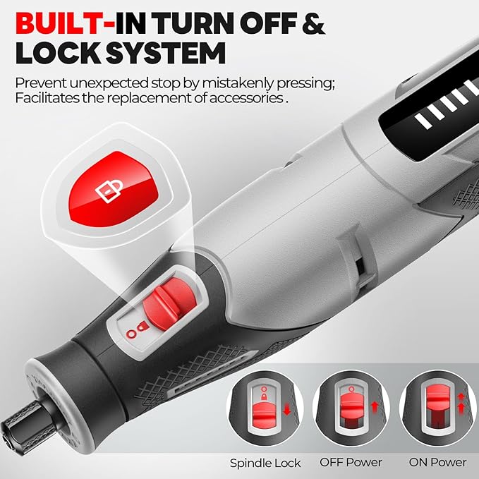 PHALANX Cordless Rotary Tool Kit, 4V 4000mAh Battery, 80 Accessories, 9 Speed Settings, 28000 RPM Max, Type-C Charging (PRT-Grey)