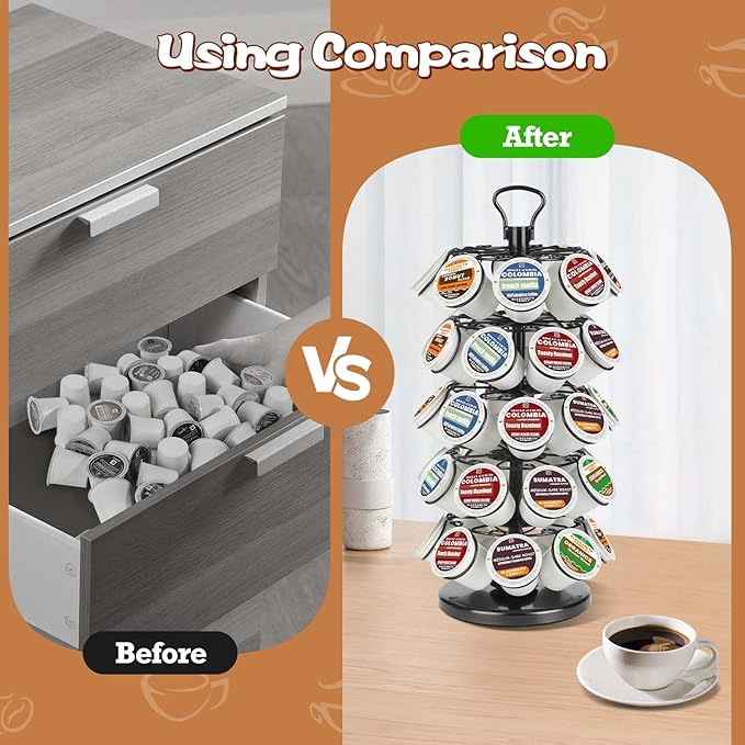 40 Pods Capacity K Cup Holders,K Cup Holder, K Cups Holder,K Cup Carousel, Coffee Pods Holder Storage Organizer Stand with Heavy-Duty Base,Very Easy Assembly Design,Black