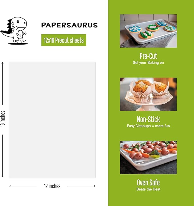 The Paper Store Pre-Cut Parchment Paper Sheets – 12”x16”, Non-Stick, Unbleached for Oven Cooking, Baking, and Air Frying, 250 Sheets