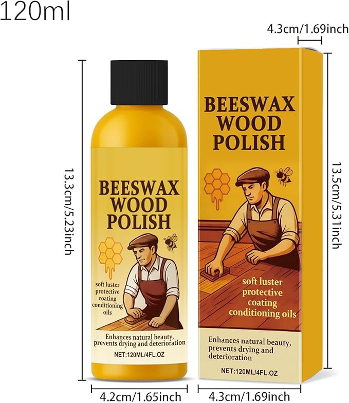 Beeswax Wood Polish, Natural Dust Removal Formula, 120ml, Wood Furniture Cleaner, Floor Polish And Cleaner, Restores And Protects Surfaces, For Bedrooms, Living Rooms, Dining Areas, or Apartments