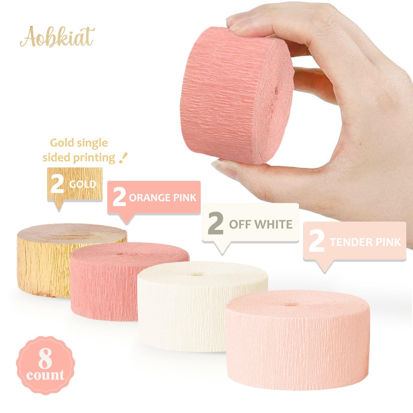 AOBKIAT Pink Gold Party Decorations Kit - 27PCS wirh Pom Poms & Lantern & Fans & Swirls & Garland & Crepe Paper Streamers for Birthday,Wedding,Baby Shower,Bachelorette,Princess Party