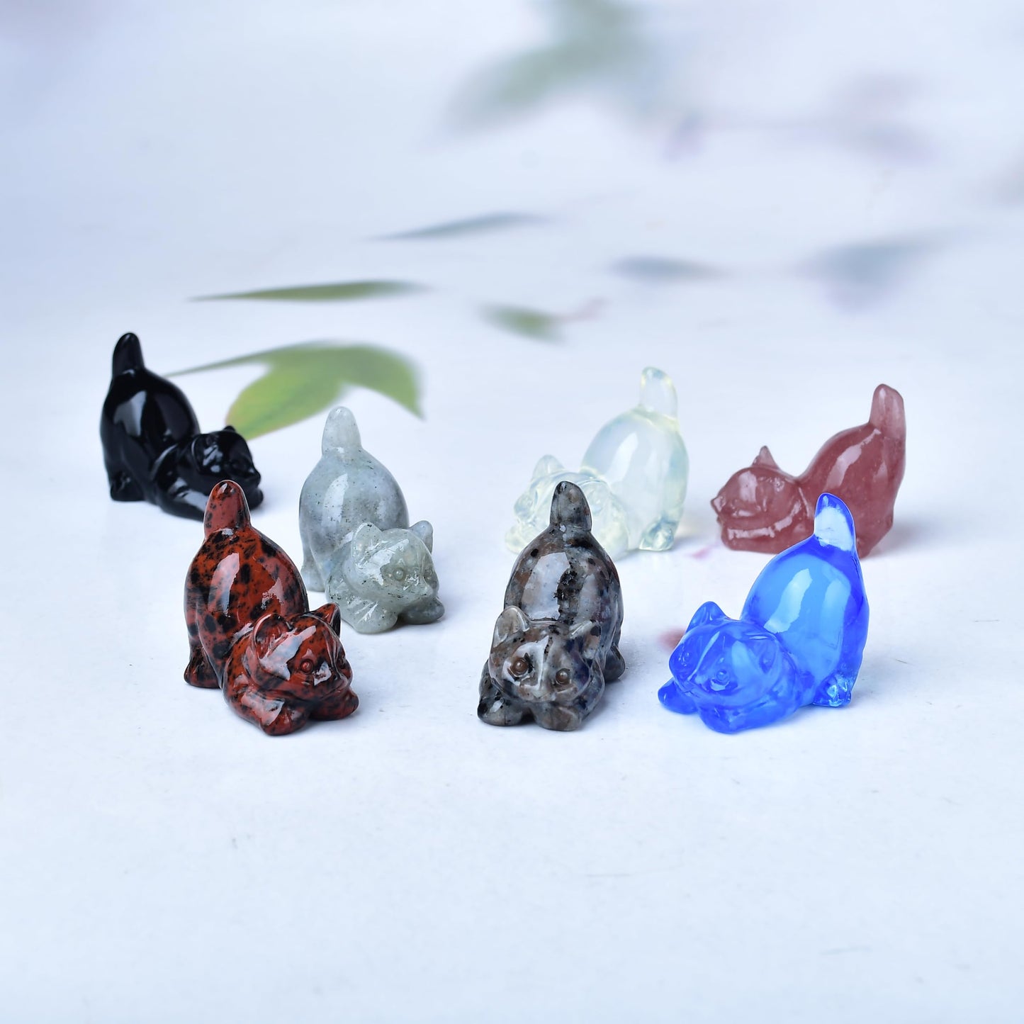DZJXBZhu Blue Opal Cat Crystal Statue Healing Crystal Reiki Meditation Pocket Gem Guardian Sculpture Home Study Table Desk Decor Collection Gift for Loved Ones