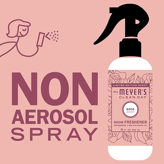 MRS. MEYER'S CLEAN DAY Room and Air Freshener Spray, Non-Aerosol Spray Bottle Infused with Essential Oils, Limited Edition Rose, 8 fl. oz - Pack of 3