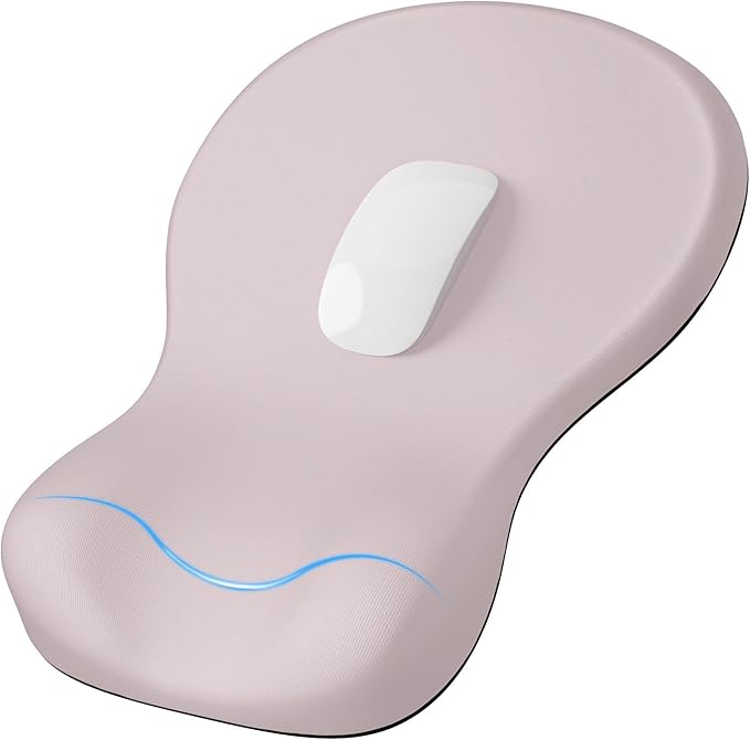 Ergonomic Mouse Pad with Wrist Rest, Mousepad with Wrist Support, Non-Slip Hard Base Mouse Pads, Portable for Office/Home/Travel Work(Pink)