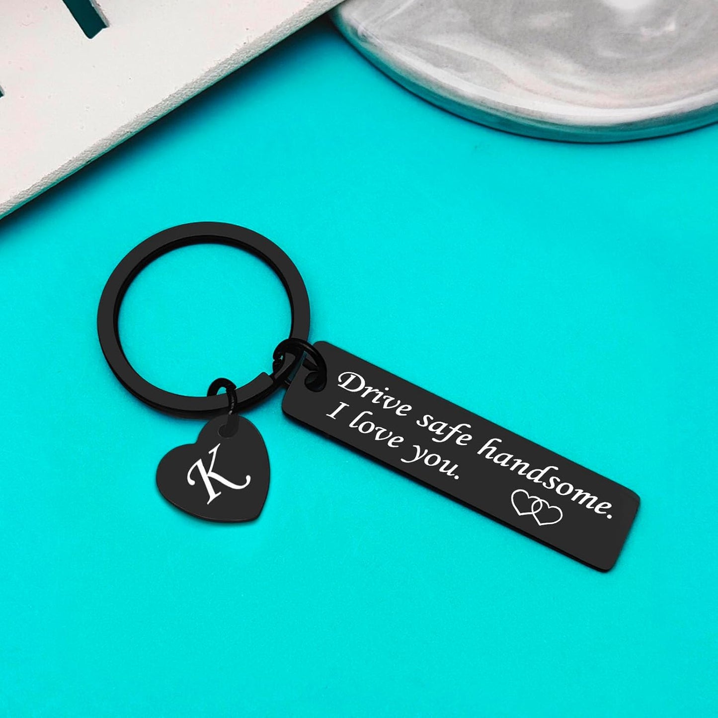 Xiahuyu Drive Safe Keychain for Him Boyfriend Husband 26 Letter Keychain Gift for Men Dad Son Brother Christmas Birthday