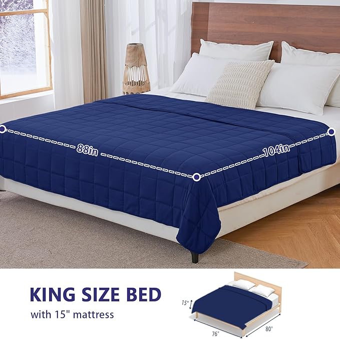 yescool Weighted Blanket for Adults (25 lbs, 88” x 104”, Blue) Cooling Heavy Blanket for Sleeping Perfect for 240-260 lbs, King Size Breathable Blanket with Premium Glass Bead