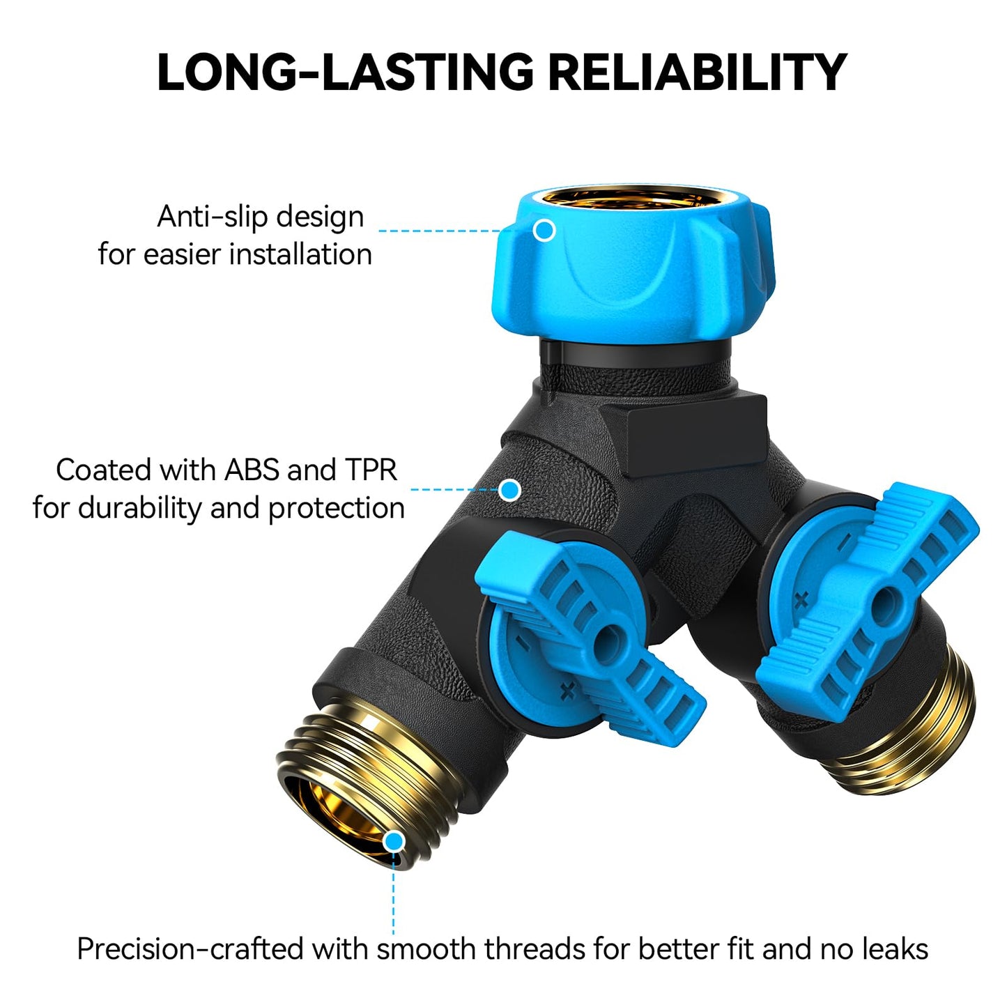 Relhost Hose Splitter 2 Way Heavy Duty, Garden Hose Splitter with Dual Shut-Off Valves, 3/4" Water Hose Connector, Leakproof Outdoor Faucet Splitter for Garden, RV, Lawn, Washing