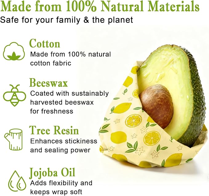 Reusable Beeswax Wraps For Foods, Cheese, Sandwich & Bread- 13 x 39'' Cut to Size - Eco-Friendly Food Storage Alternative to Plastic Wrap & Cheese Paper (Lemon Pattern001, 13x39'')