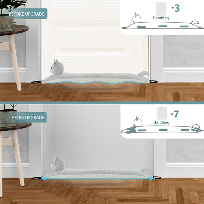 Marwood Under Door Draft Stopper Decorative Wind Stopper 30 inch for Door & Window, Weighted Animal Air Draft Stopper Snake Noise Blocker for Bottom of Door with Hanging Loops - Grey Cat