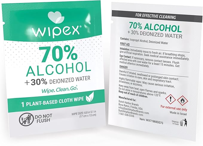 Wipex 70% Isopropyl Alcohol Wipes - Individually Wrapped Sachets, Electronic & Tech Wipes in Dispensing Box, 100 Count (Pack of 1)