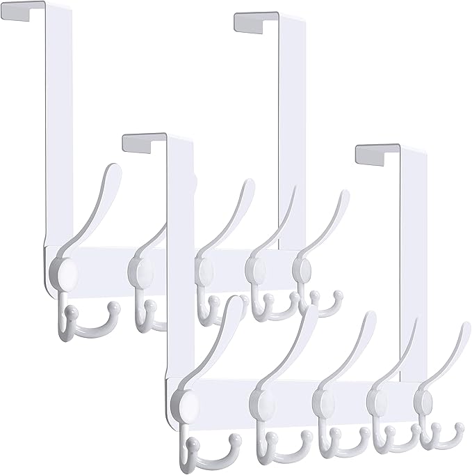 WEBI Over The Door Hook Door Hanger Hook Rack with 5 Tri Hooks for Hanging Coats, Door Towel Rack Towel Hanger Door Coat Hanger Over Door Coat Rack for Bathroom,Behind Back of Door,White,2 Packs