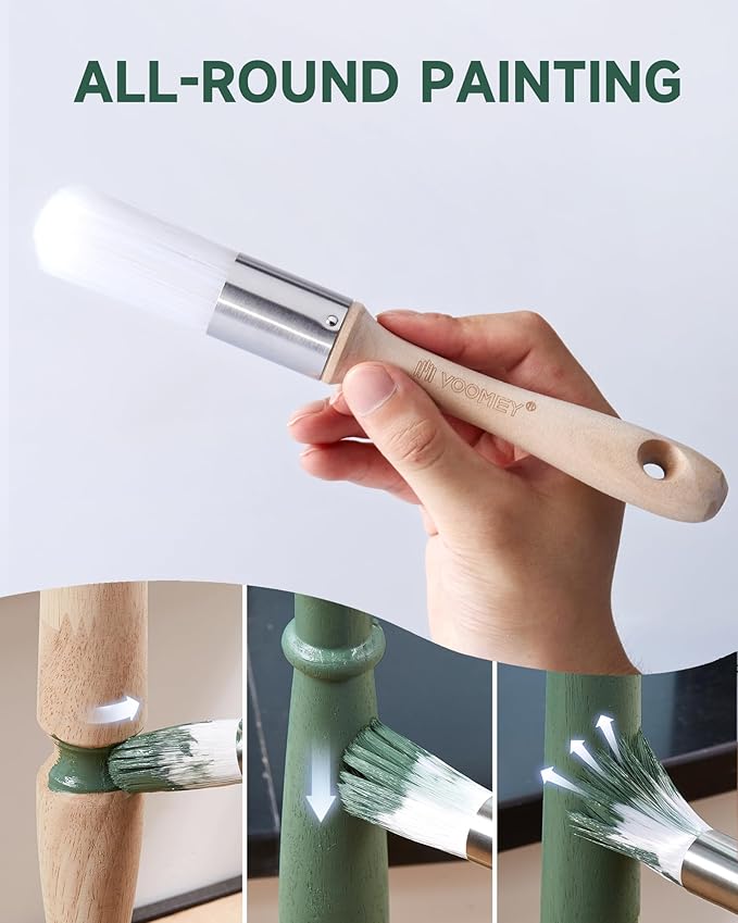 VOOMEY 1 Inch Round Paint Brush for Trim and Furniture, Small Paint Brush for Cabinets, Doors & DIY Home Decor, Chalk & Oil Paint Brushes for Smooth Finish on Curved Surfaces