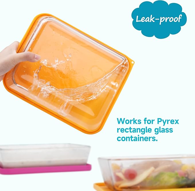 3 Cup 6 Cup 11 Cup Rectangle Silicone Storage Cover Lids Replacement for Pyrex 7210-PC, 7211-PC, 7212-PC Glass Bowls, (Container not Included) 6 Pack, Microwave, Dishwasher and Freezer Safe