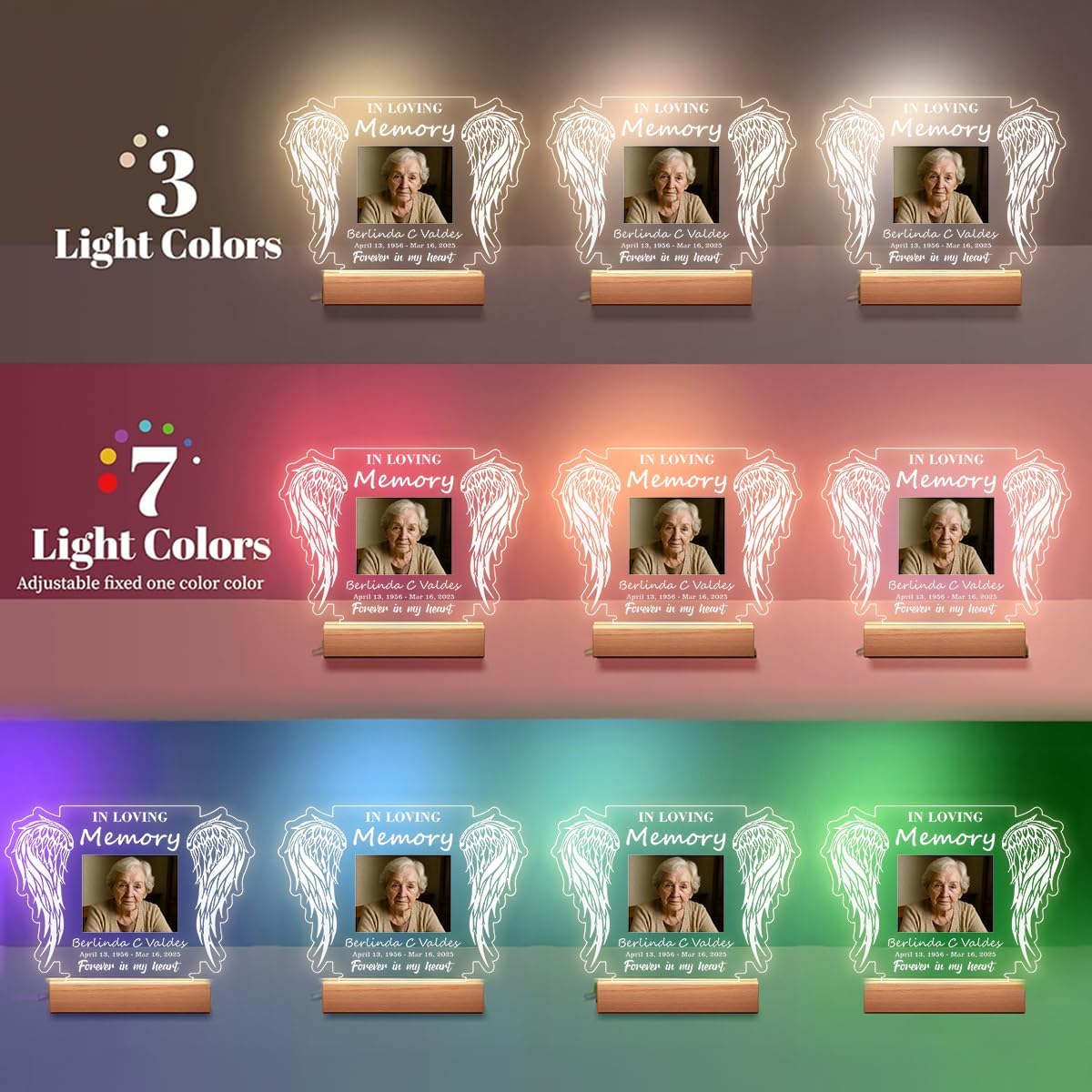 Personalized Memorial Picture Frame Night Light Lamp, Sympathy Gift for Loss of Loved One, in Memory of Dad, Mom, Husband, Sister, Friend, Funeral Mourning Ideas