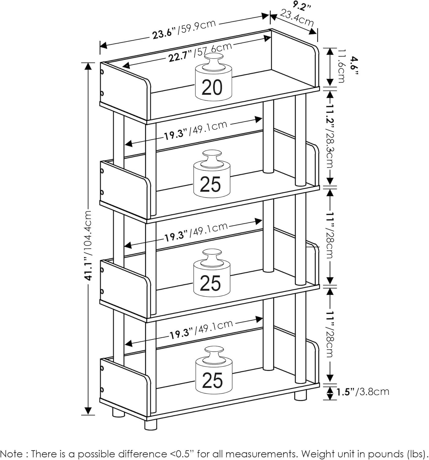 Furinno Turn-N-Tube 4-Tier Toolless Display Rack, Amber Pine/Black