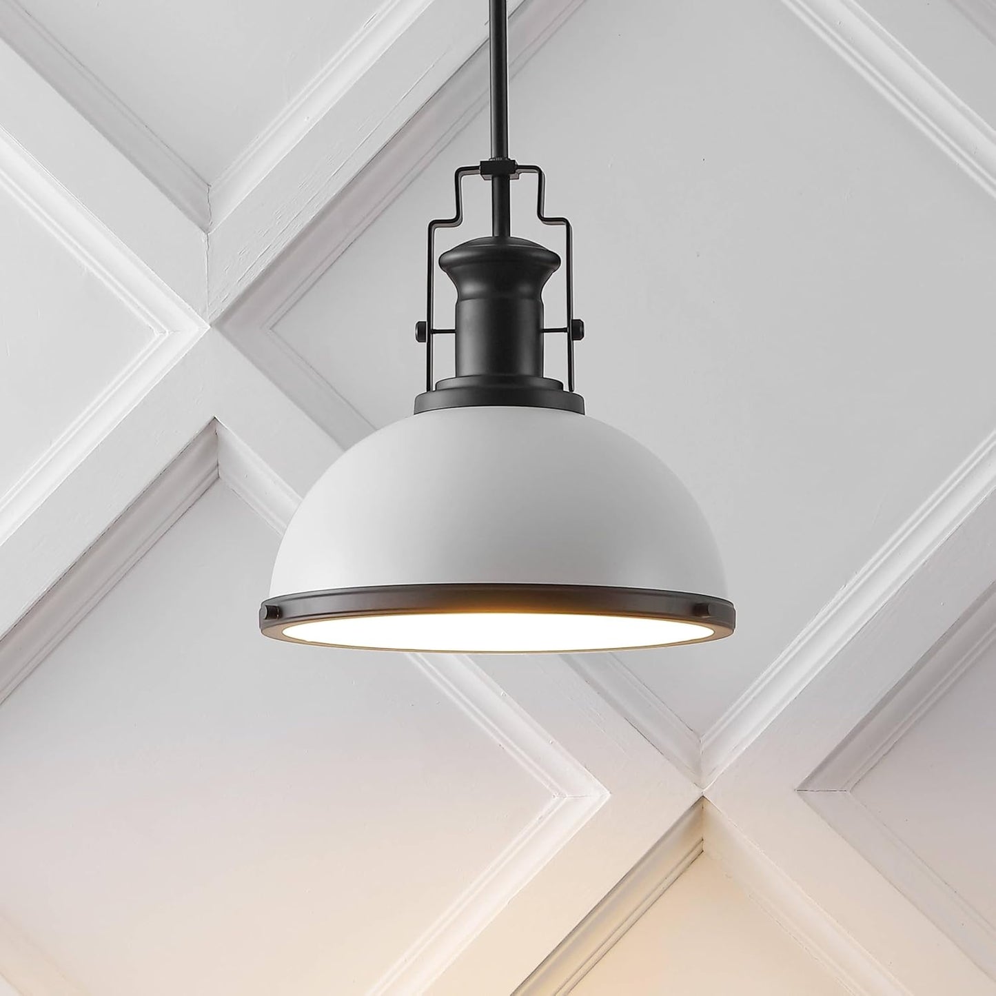 JONATHAN Y JYL9536E Homer 13" 1-Light Modern Industrial Iron LED Dome Pendant, Bohemian, Classic, Cottage, Farmhouse, Industrial, Rustic, Transitional, Dining Room, Kitchen, Foyer, White/Matte Black