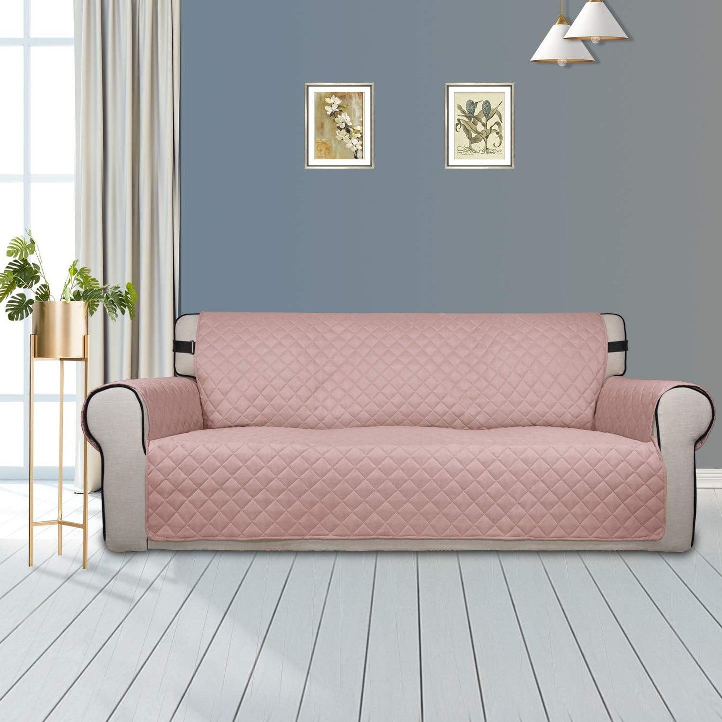 PureFit Reversible Sofa Couch Cover Water Resistant Couch Covers for 3 Cushion, Washable Furniture Cover with Non-Slip Foam and Adjustable Strap for Dogs, Pets (Sofa, Pink/Ivory)