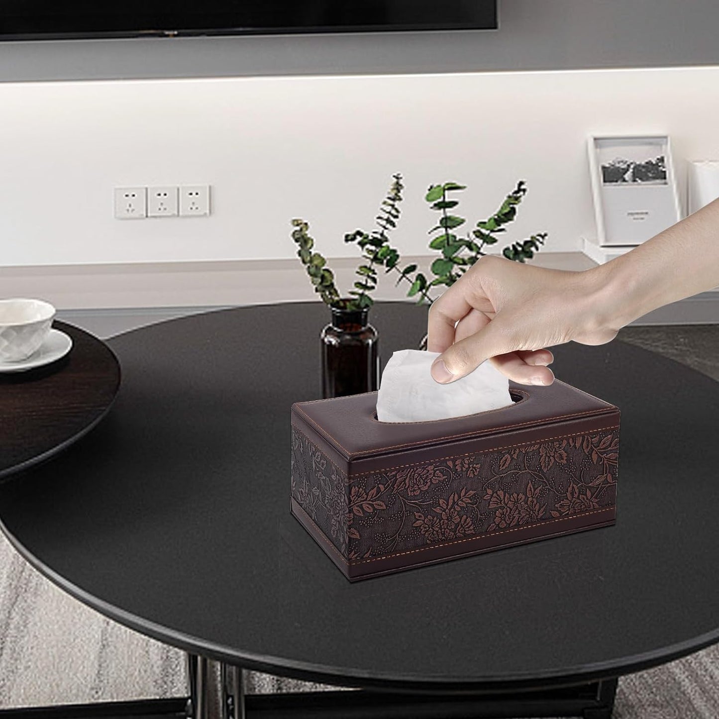 PU Leather Tissue Box Cover Tissue Box Holder Rectangle Tissues Organizer with Magnetic Bottom,Decorative Napkin Caddy for Vanity Dresser Night Stand Table Countertop Home Office Car,Retro