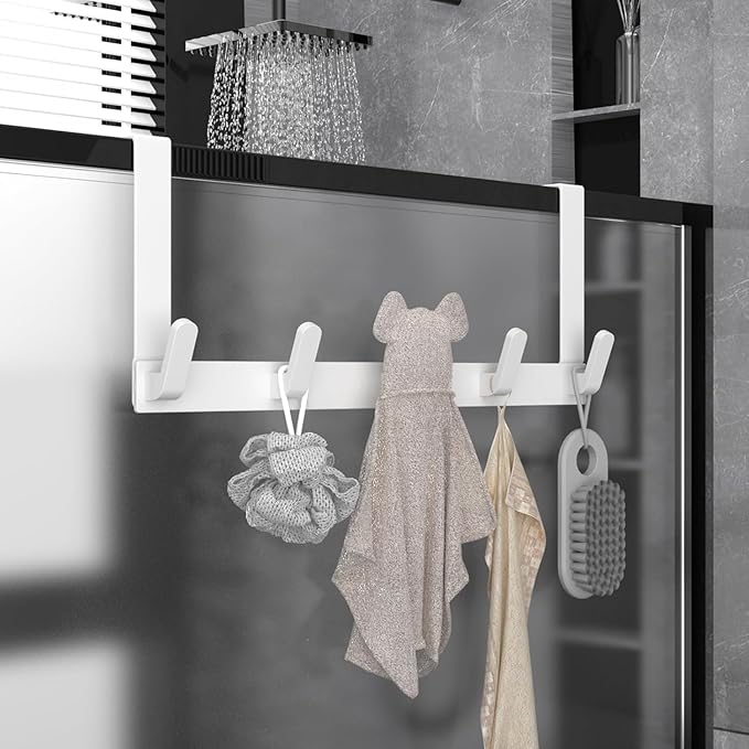 Over The Door Hooks Hanger with Extended Arms, Fits 1 3/8" Doors, L7U - Coat Rack, Bathroom Accessories and Towel Organizer Holder for Coat Robe Hat - 1 Pack, White