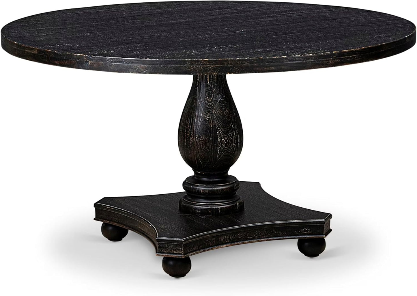 I52-11-TP Wooden Breakfast Table with Acacia Wood Round Tabletop and Stylish Pedestal Base - Sand Blasted Black Finish