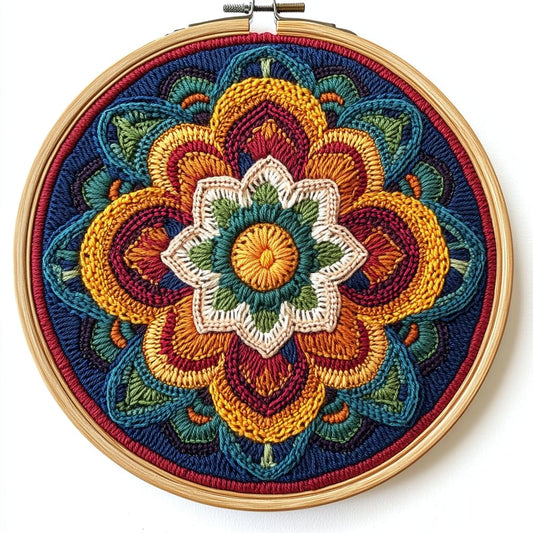 DIY Punch Needle Kits Mandala Flower Easy for Beginners Punch Needle Embroidery Set with Hoop Stamped Pattern for Craft Lovers and Home Decor-14