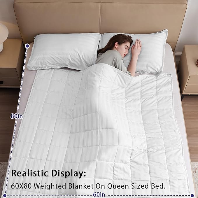 King Size Weighted Blanket for Adults (20 lbs, 80” x 87”, Snowy Stripes) Heavy Blanket for Sleeping Perfect for 190-210 lbs, Breathable Blanket for Adults & Couple All Season, Machine Washable