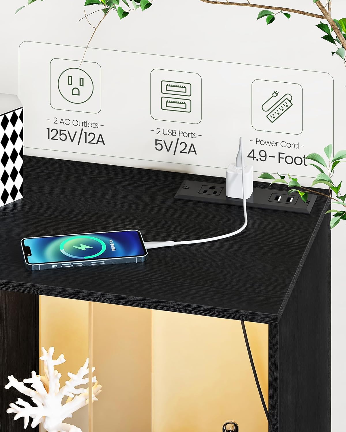 TV Stand with Power Outlets to 63 65 70inch TV, Modern Entertainment Center with Multi-Color LED Light, Media TV Console with Adjustable Glass Shelves for Living Room, Bedroom, Black MDS03UDBB