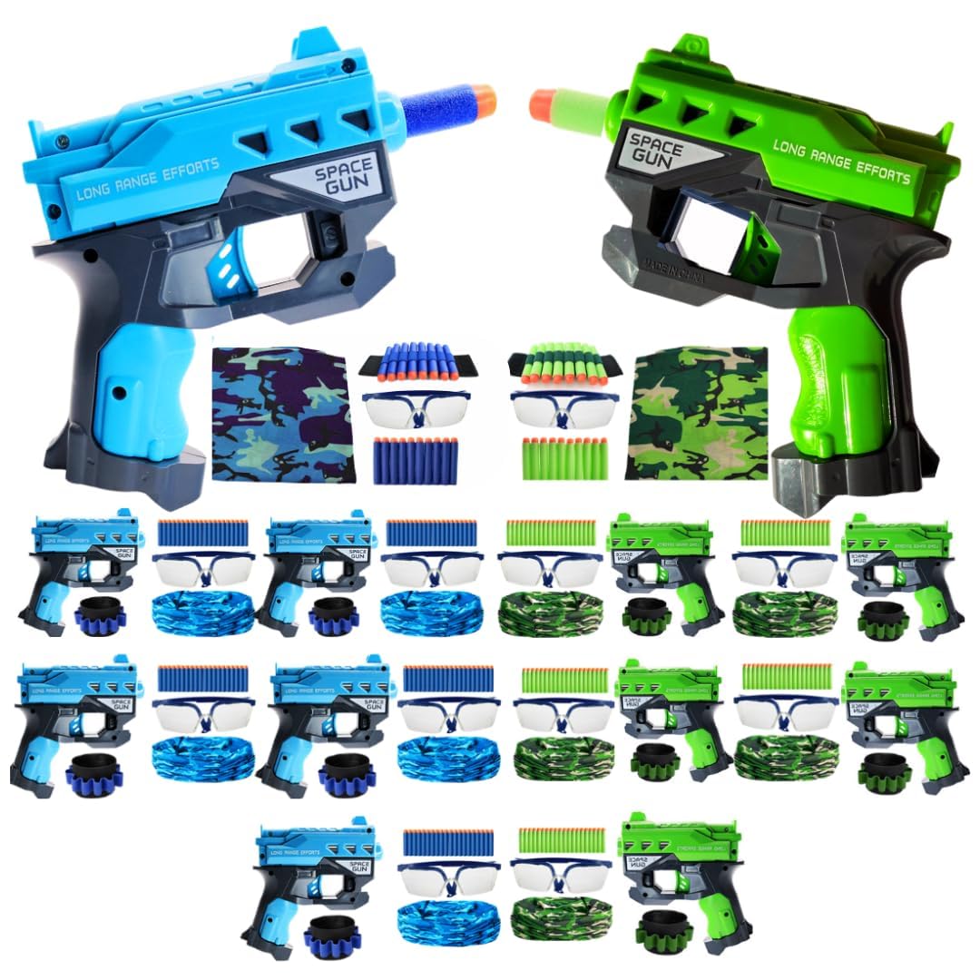 Wishery Nerf Party Supplies 10 Sets - Complete Nerf Party Favors with Mini Guns, Darts, Bandanas, Goggles Ages 4-12