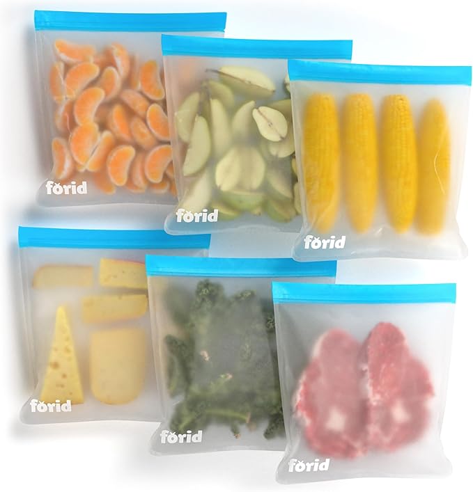FORID Reusable Gallon Freezer Bags, 6 Pack Leakproof Extra Thick 1 Gallon Bags for Marinate Food & Fruit Cereal Sandwich Snack Meal Prep Travel Items Home Organization Storage
