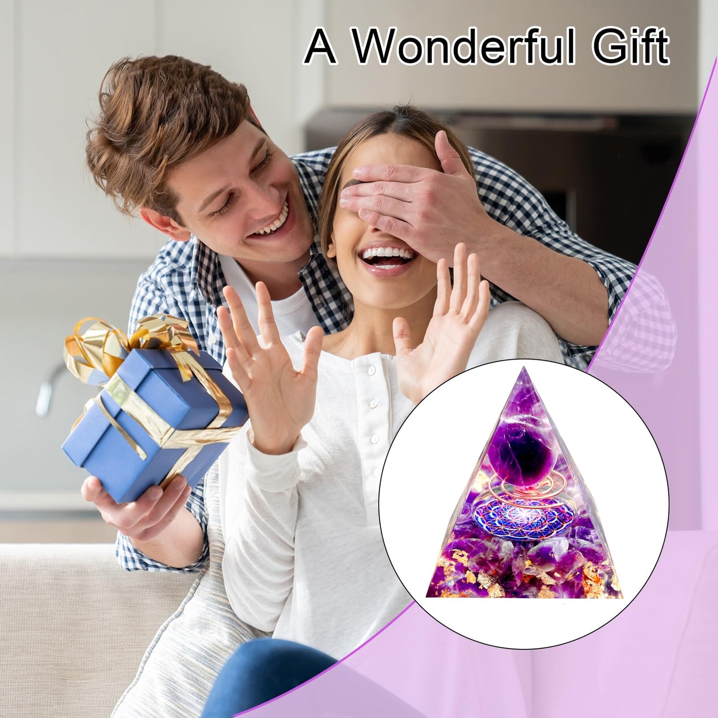Saefheled Orgone Pyramid Energy Generator,Natural Amethyst Orgonite Crystal Healing Pyramids for Reduce Stress Chakra Reiki Healing Meditation Attracts Lucky and Success,Accumulate Wealth Health(6cm)