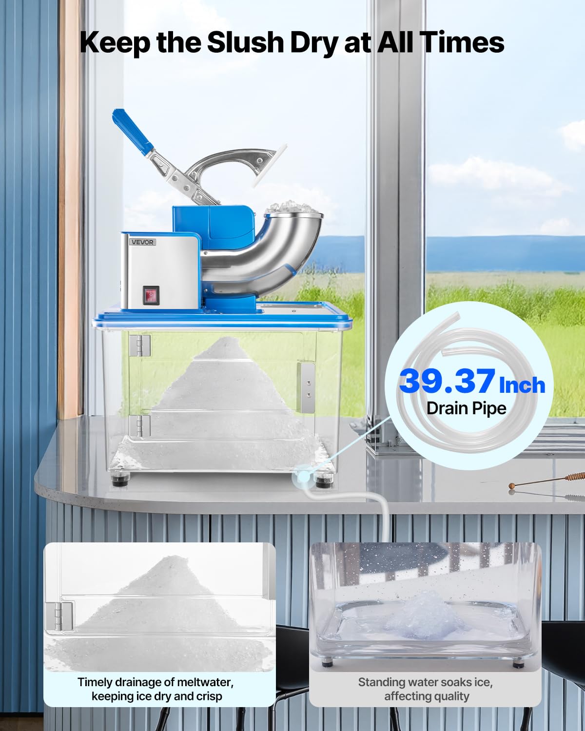 Vevor Commercial Ice Crusher 661Lbs/H, 350W Electric Snow Cone Machine With 4 Blades, 2000Rpm Stainless Steel Shaved Ice Machine