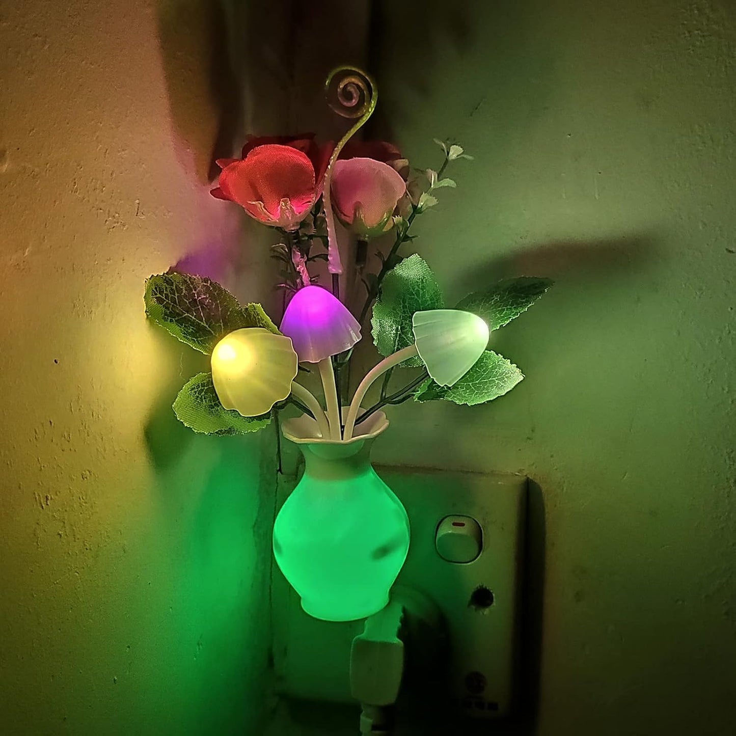 AUSAYE 1Pack Plug in LED Night Light Auto Dusk to Dawn Sensor,0.5W Energy Saving Lamp Dream Nightlight Rose Flower Mushroom Night Lights for Kids Adults Bedroom,Bathroom,Living Room,Kitchen,Hallway