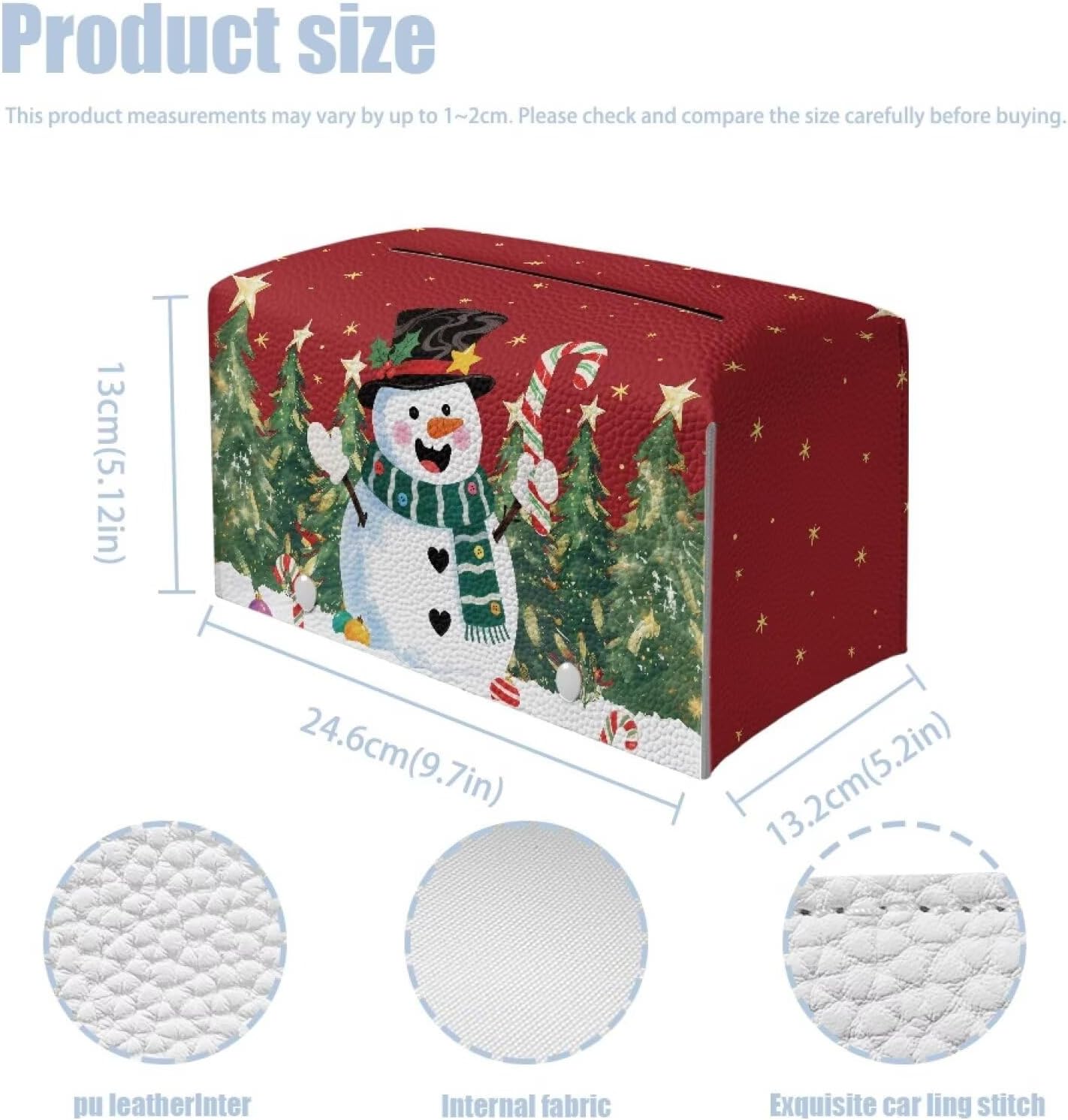 Cute Snowman Tissue Box Cover Cube Christmas Tissue Box Holder Waterproof Leather Facial Paper Organizer Holiday Decor for Bedroom Living Room Bathroom