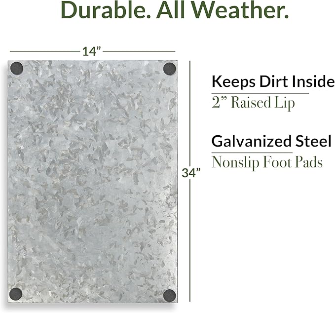 Good Directions Small Boot Tray, Classic Multi-Purpose All Weather Decorative Boot Tray, Shoes, Plants, Garage, Patio Door, Pet Bowls, 20 inch Entry Indoor Shoe Tray for Apartment, Grey Steel